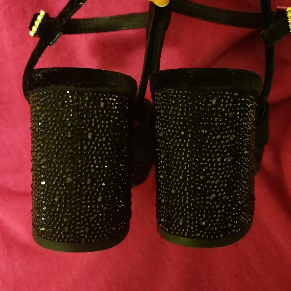 Reaction Kenneth Cole Black Velvet Heels with Black Rhinestone Platform